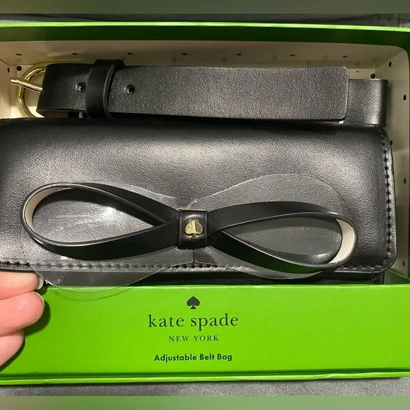 Kate Spade Black Bow Belt Bag Adjustable Leather L/XL NWT - Picture 6 of 9
